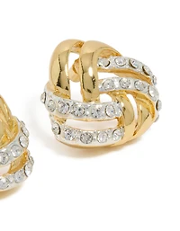 Mixed Metal Plated  Diamante Knot Stud Earrings