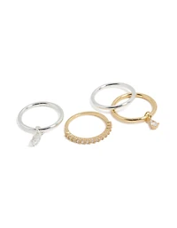 Mixed Metal Plated Organic Cubic Zirconia Rings 4-Pack