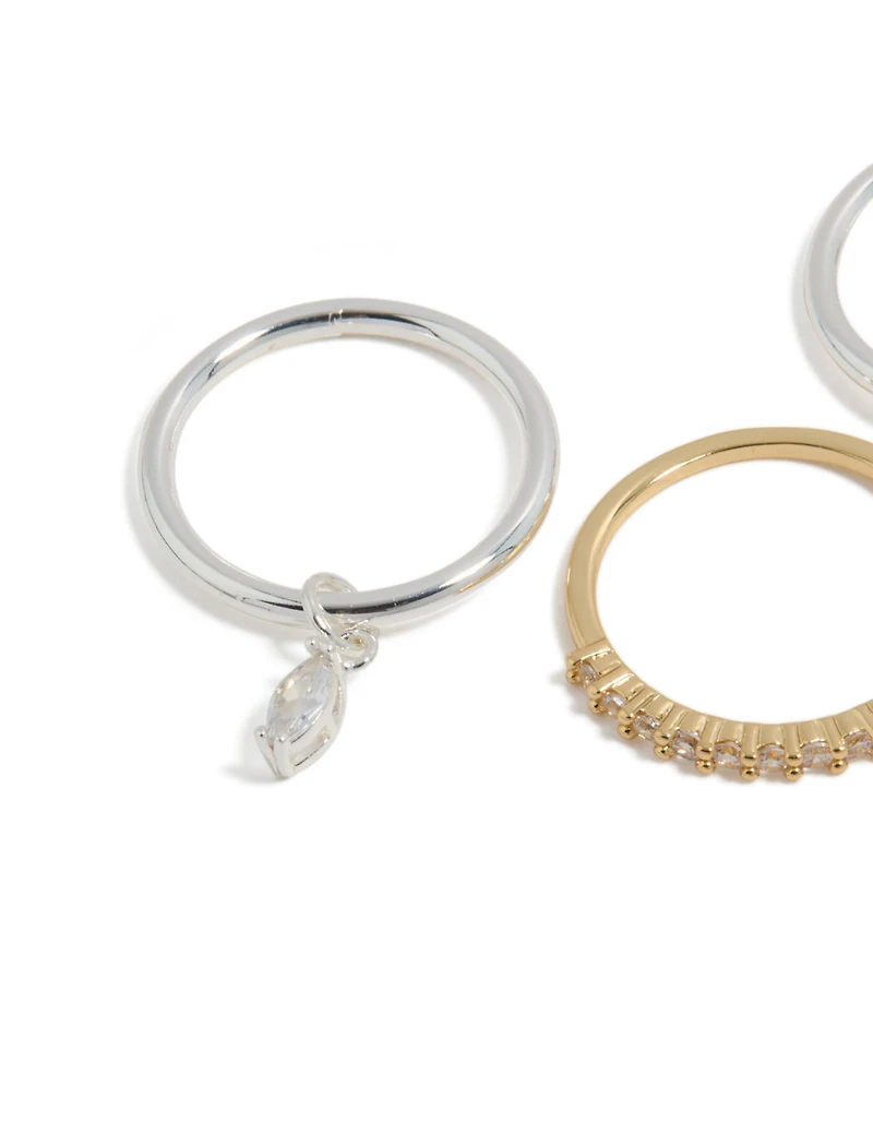 Mixed Metal Plated Organic Cubic Zirconia Rings 4-Pack