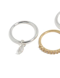 Mixed Metal Plated Organic Cubic Zirconia Rings 4-Pack