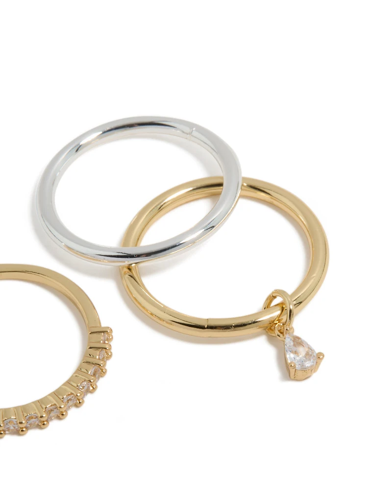 Mixed Metal Plated Organic Cubic Zirconia Rings 4-Pack