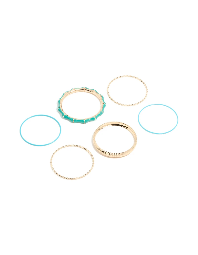 Bracelets mixtes en bambou dorés et bleus en paquet de 6
