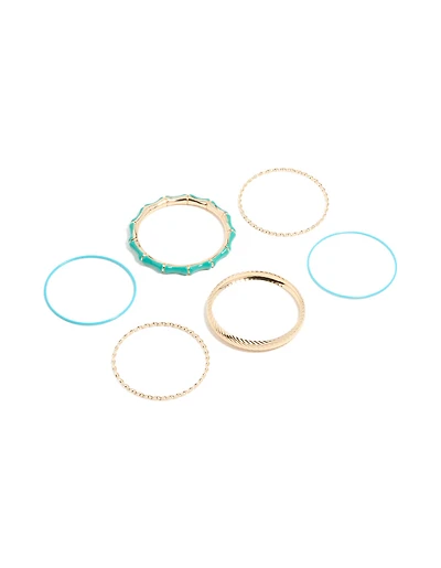 Bracelets mixtes en bambou dorés et bleus en paquet de 6