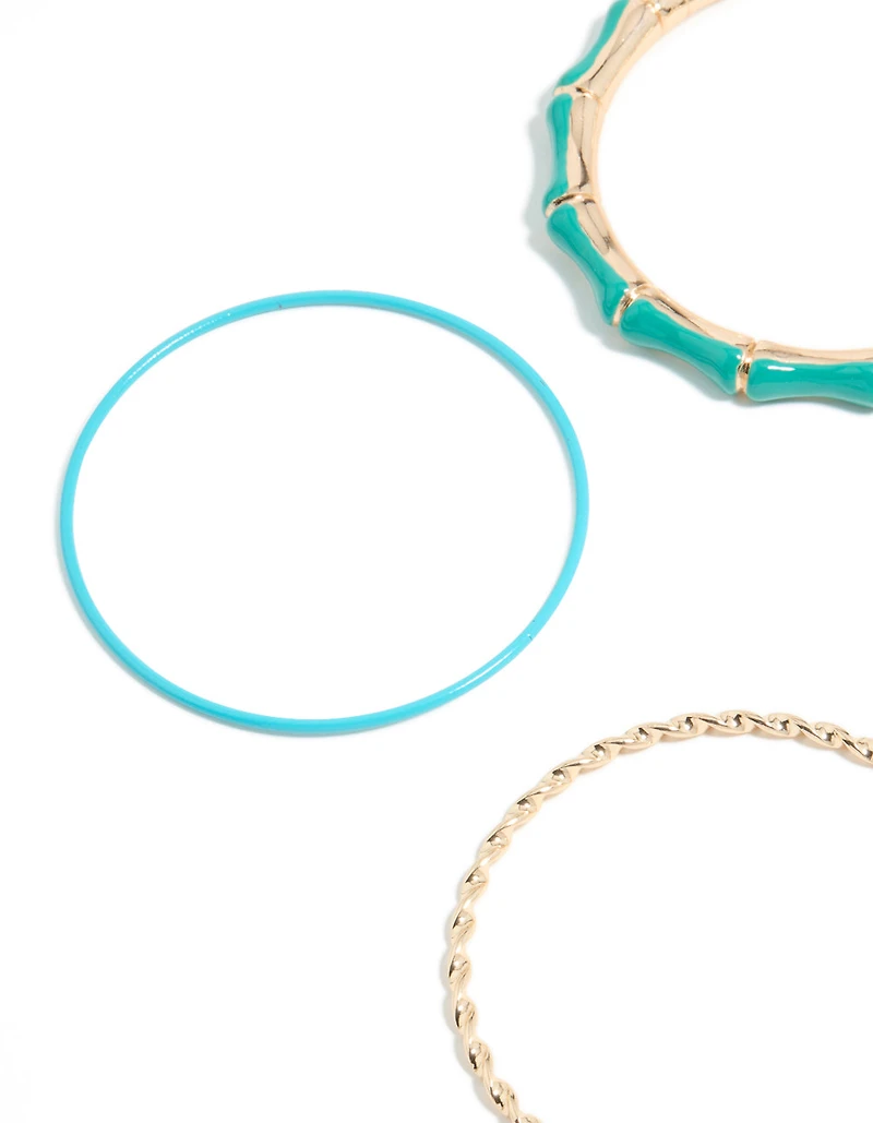 Gold & Blue Mixed Bamboo Bangles 6-Pack