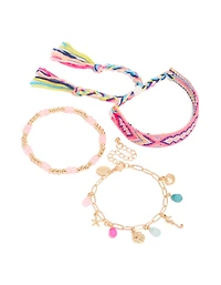 Gold Pink Beaded & Sea Charm Bracelets 3-Pack