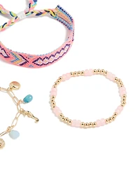 Gold Pink Beaded & Sea Charm Bracelets 3-Pack