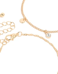 Gold Pink Beaded & Flower Charm Bracelets 4-Pack