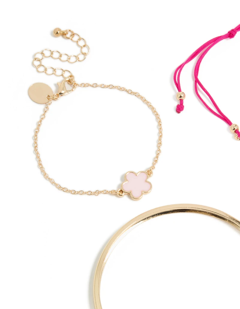 Gold Clover & Hot Pink Cord Bracelets 4-Pack