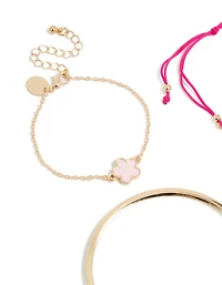 Gold Clover & Hot Pink Cord Bracelets 4-Pack