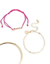 Gold Clover & Hot Pink Cord Bracelets 4-Pack