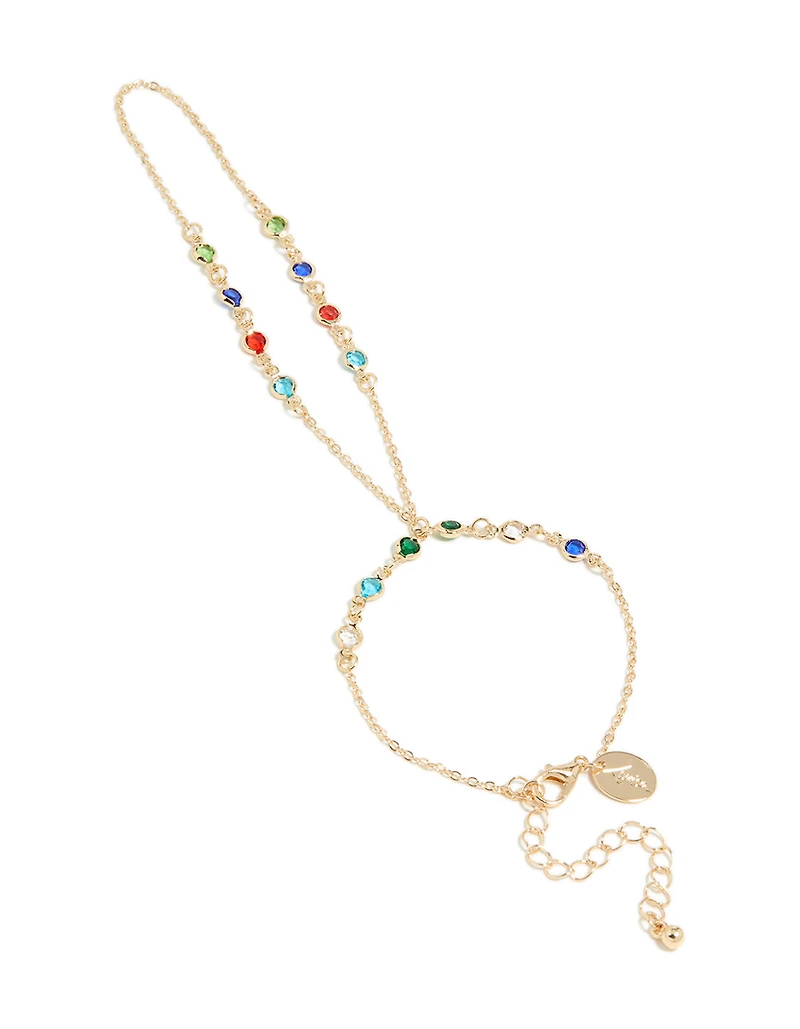 Gold Green, Red & Blue Diamantes Hand Chain