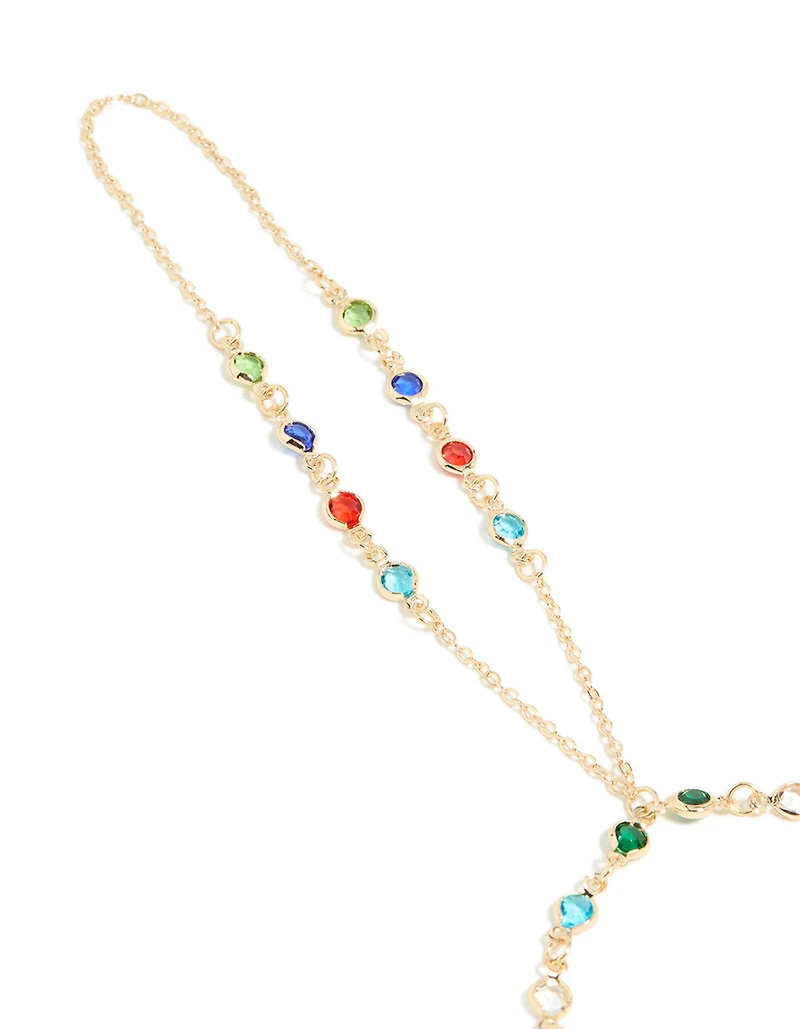 Gold Green, Red & Blue Diamantes Hand Chain