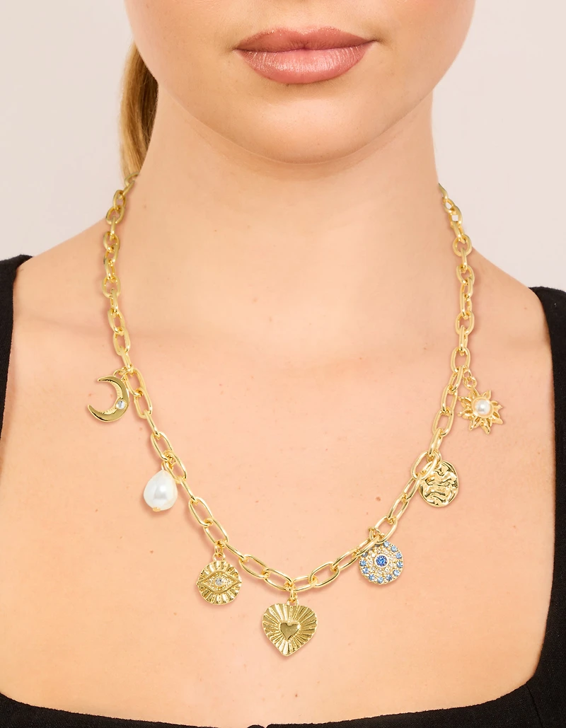 Collier céleste en perles plaquées or et collier en forme de cœur