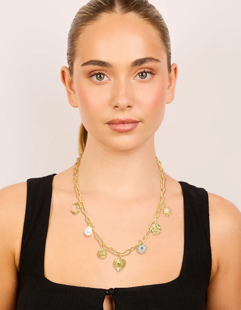 Collier céleste en perles plaquées or et collier en forme de cœur