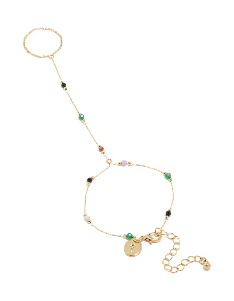 Gold Plated Multicoloured Semi Precious Stone Beaded Hand Chain