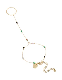 Gold Plated Multicoloured  Semi Precious Stone Beaded Hand Chain