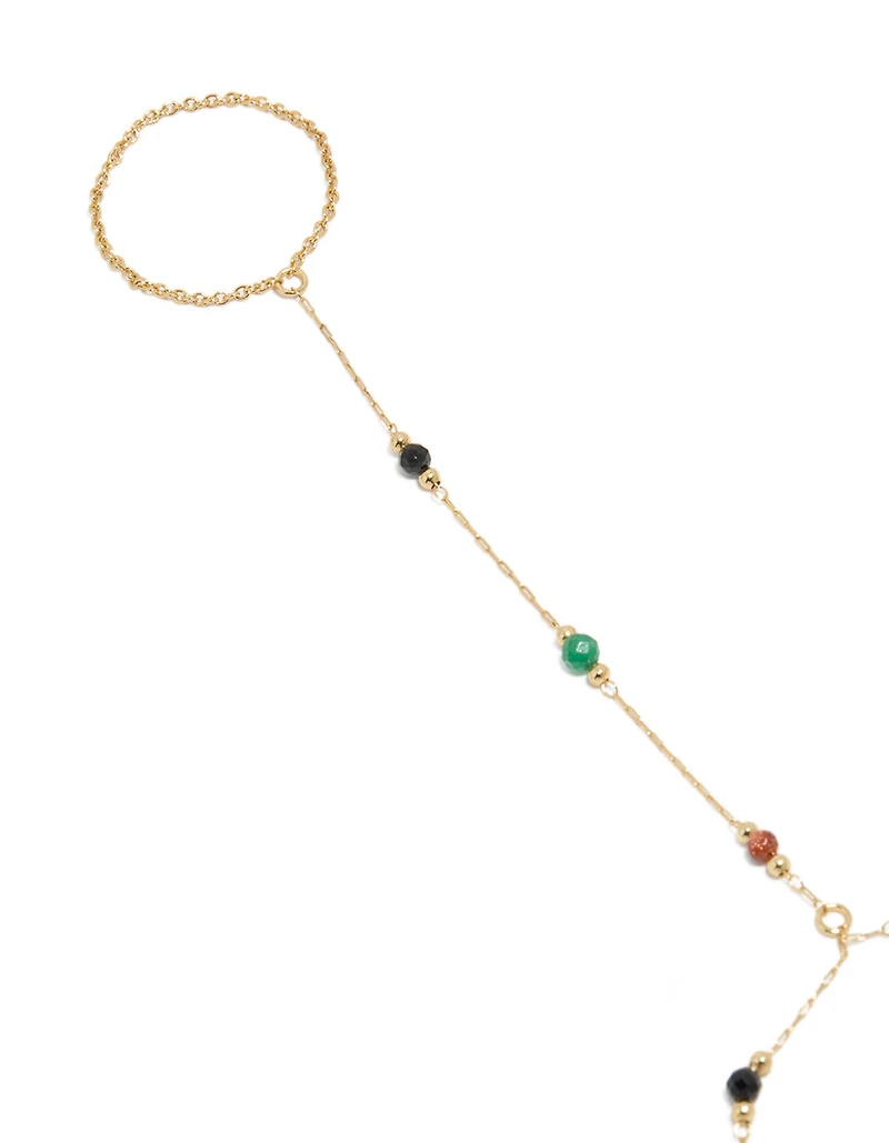 Gold Plated Multicoloured Semi Precious Stone Beaded Hand Chain