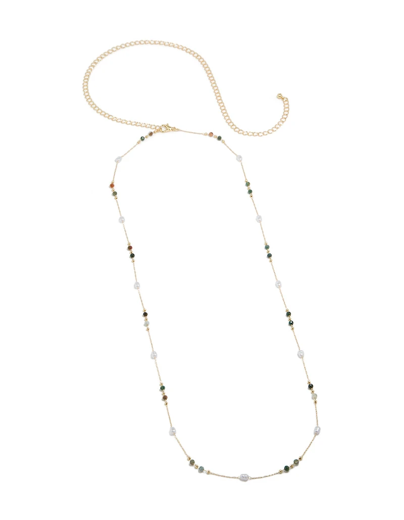 Gold Plated Multicoloured Semi Precious Stone & Pearl Waist Chain