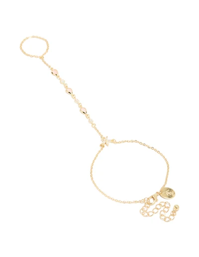 Gold Plated Pink Cubic Zirconia Teardrop Hand Chain