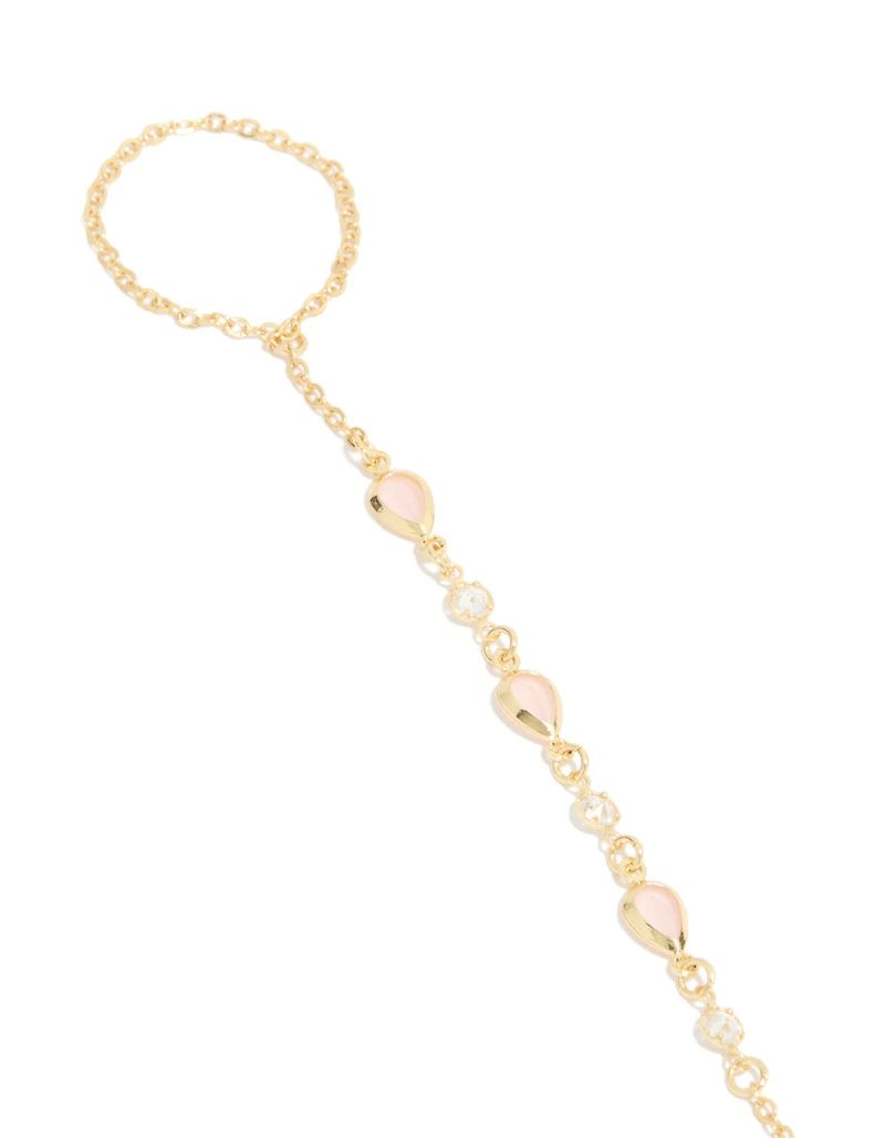 Gold Plated Pink Cubic Zirconia Teardrop Hand Chain