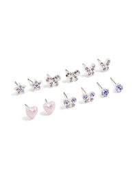 Kids Silver Diamante Butterfly Stud Earrings 6-Pack