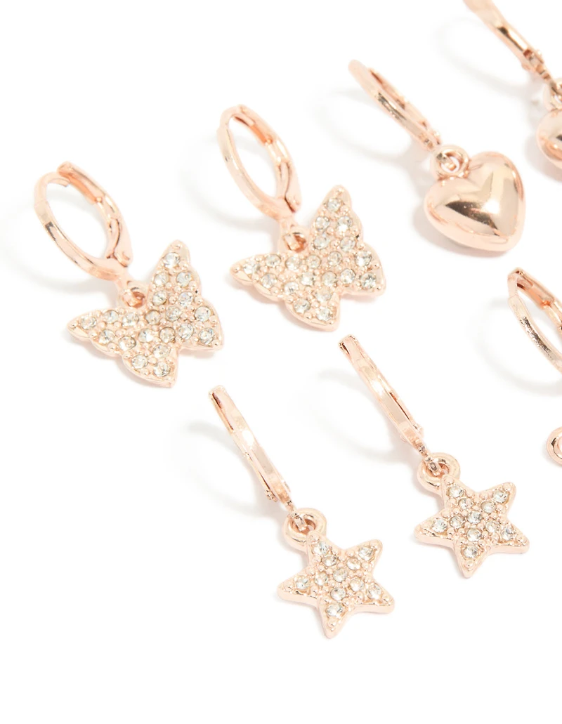 Kids Rose Gold Diamante Pavé Huggie Earrings 4-Pack