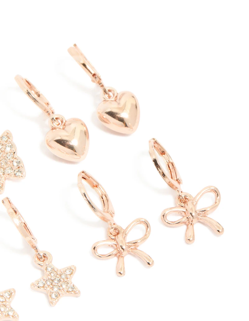 Kids Rose Gold Diamante Pavé Huggie Earrings 4-Pack