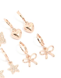 Kids Rose Gold Diamante Pavé Huggie Earrings 4-Pack
