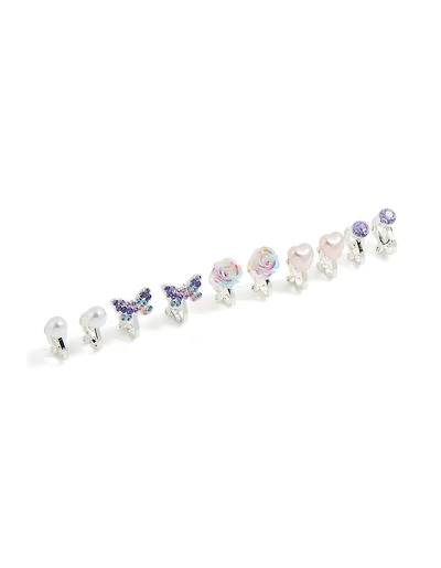 Kids Silver Ombre Rose  & Pearl Clip-On Earrings 5-Pack