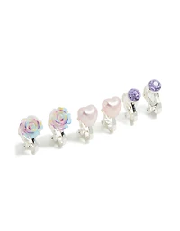 Kids Silver Ombre Rose  & Pearl Clip-On Earrings 5-Pack