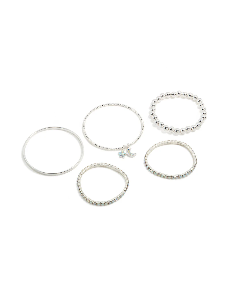 Kids Silver Diamante Celestial Bracelets 5-Pack