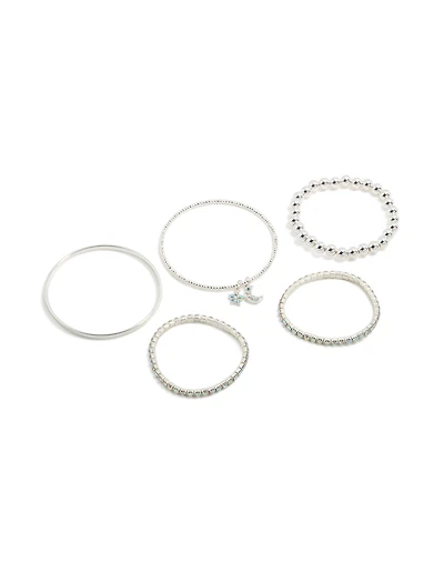 Kids Silver Diamante Celestial Bracelets 5-Pack