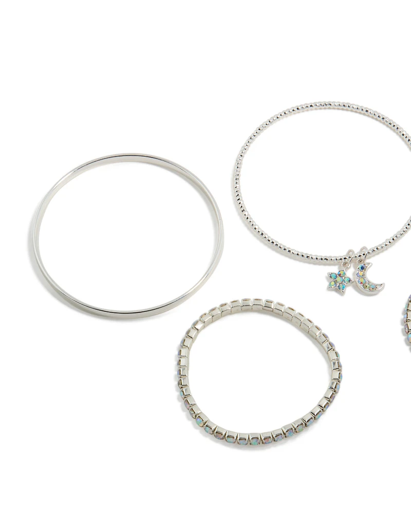 Kids Silver Diamante Celestial Bracelets 5-Pack