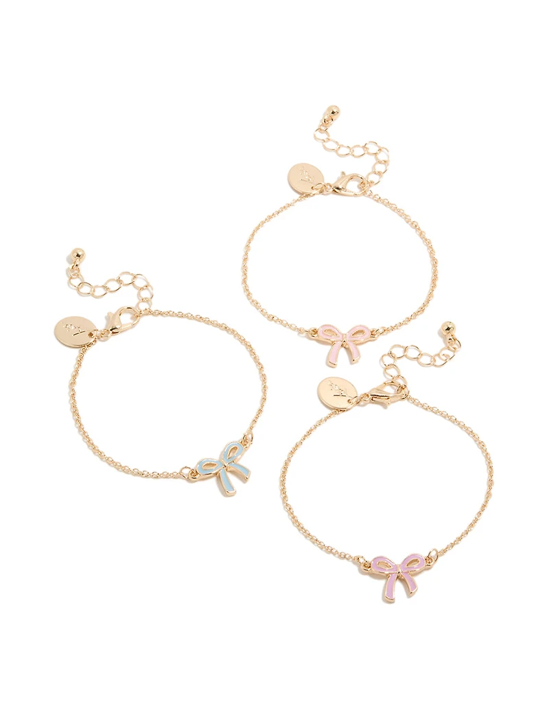Kids Gold Enamel Bow Bracelets 3-Pack