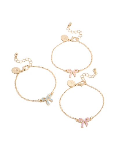 Kids Gold Enamel Bow Bracelets 3-Pack