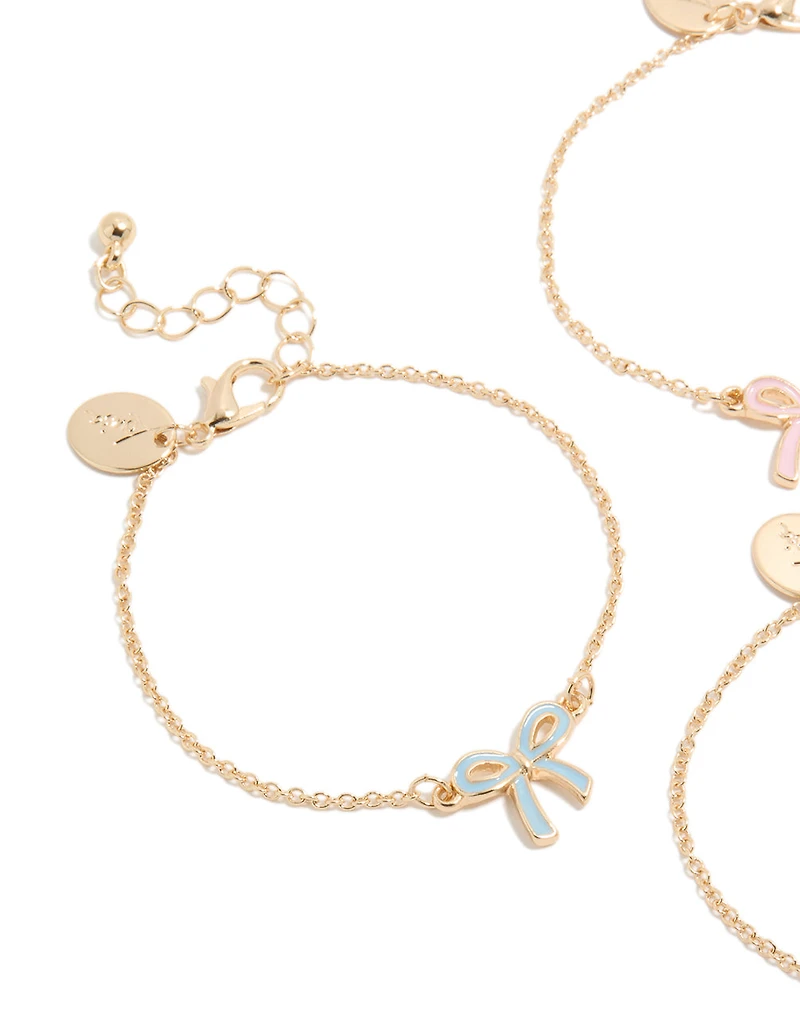 Kids Gold Enamel Bow Bracelets 3-Pack