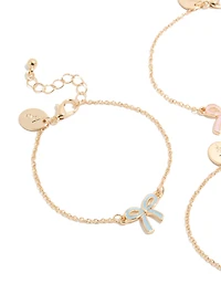Kids Gold Enamel Bow Bracelets 3-Pack