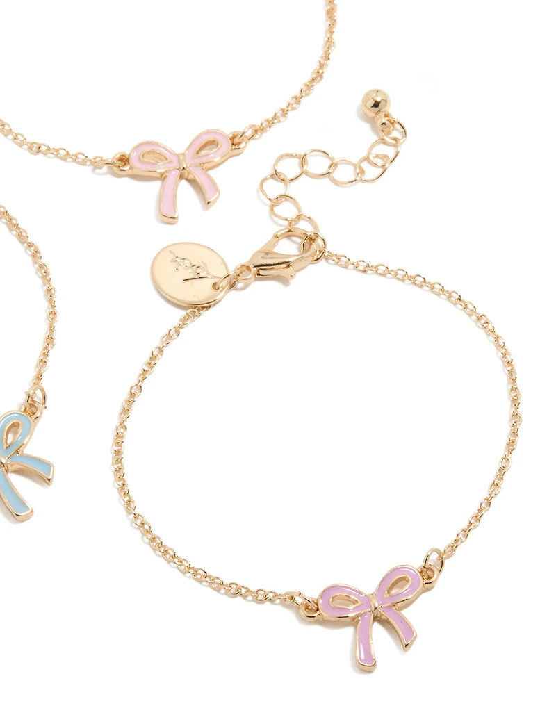 Kids Gold Enamel Bow Bracelets 3-Pack