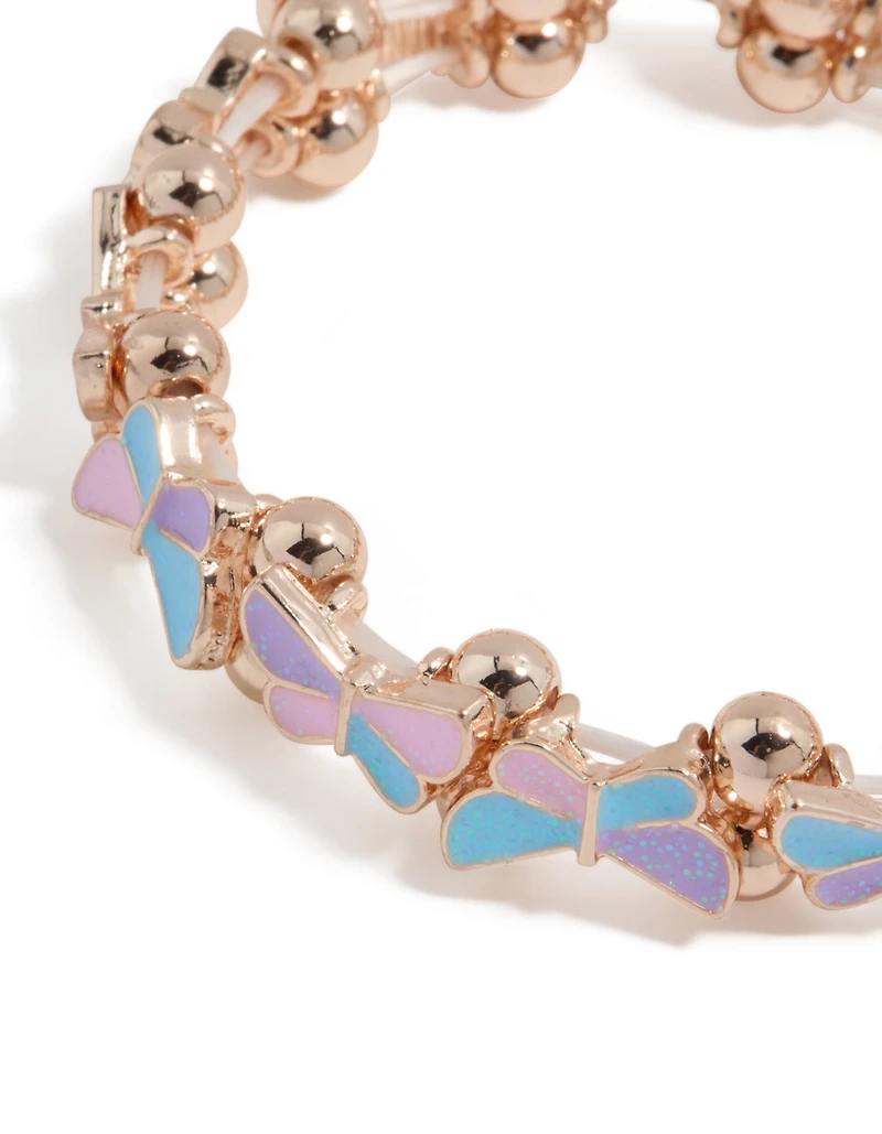 Kids Rose Gold Pastel Butterfly Bracelet & Ring Set