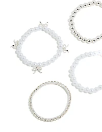 Kids Silver Tennis & Pearl Bow Stretch Bracelets 5-Pack