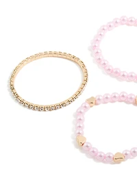 Kids Beaded Pearl & Heart Stretch Bracelets 5-Pack