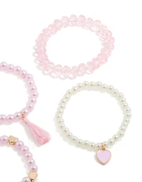 Kids Beaded Pearl & Heart Stretch Bracelets 5-Pack