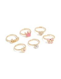 Kids Gold Glitzy Love & Princess Crown Rings 6-Pack