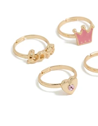 Kids Gold Glitzy Love & Princess Crown Rings 6-Pack