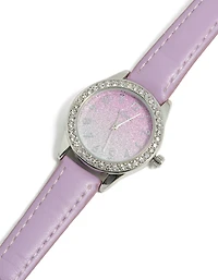 Kids Silver Glitter Dial PU Leather Watch