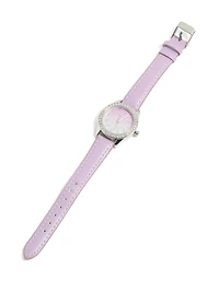 Kids Silver Glitter Dial PU Leather Watch