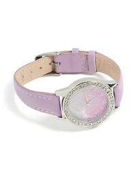 Kids Silver Glitter Dial PU Leather Watch