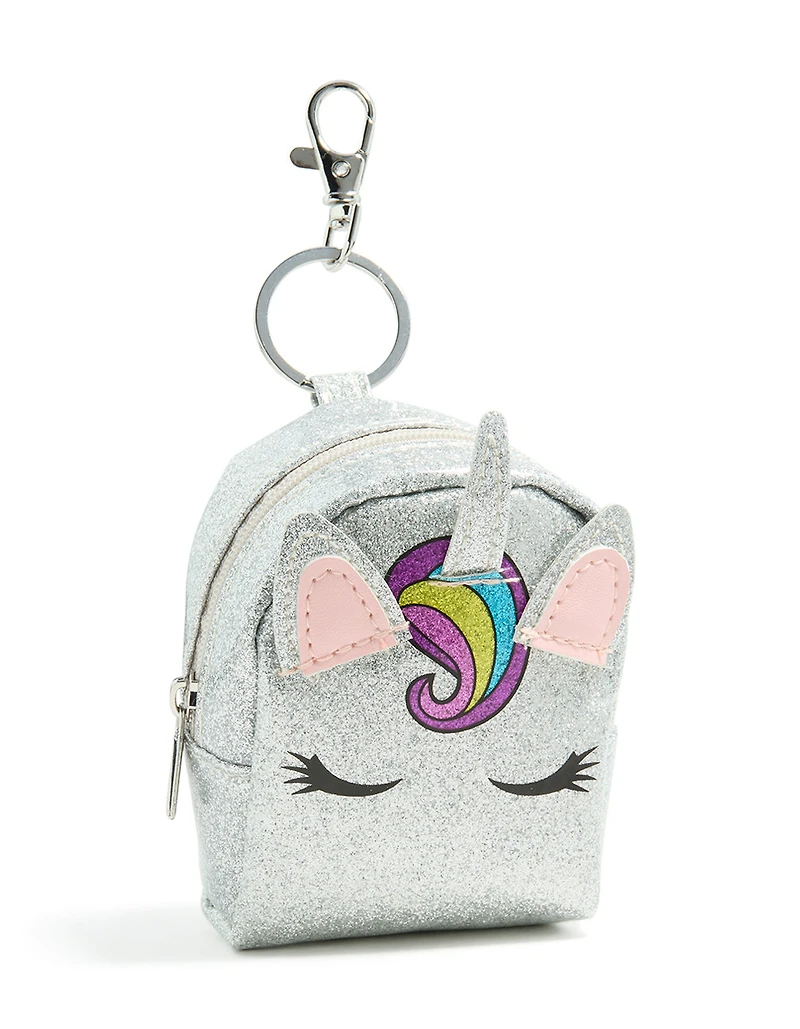 Kids Glitter PU Leather Fabric Unicorn Purse Key Chain