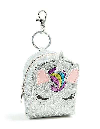 Kids Glitter PU Leather Fabric Unicorn Purse Key Chain