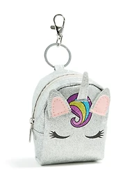 Kids Glitter PU Leather Fabric Unicorn Purse Key Chain